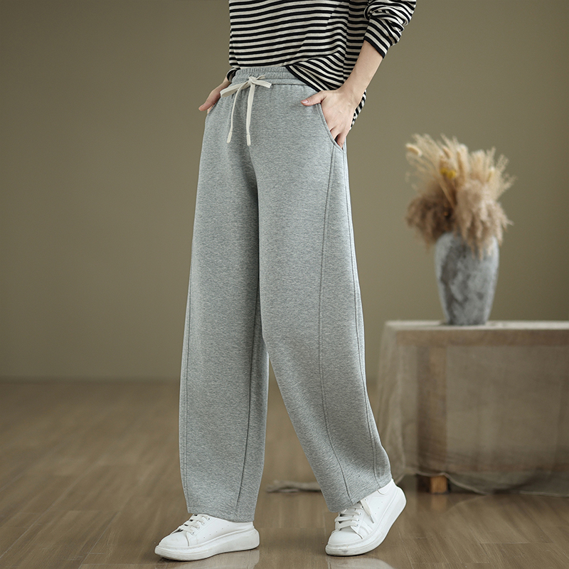 灰色窄版香蕉裤女秋冬2024新款宽松阔腿镰刀卫裤小个子直筒运动裤 - 图3