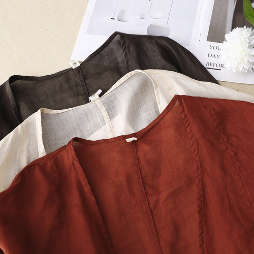 棉麻防晒衣外搭上衣夏季文艺复古系带开衫女士宽松V领短款外套潮 - 图3