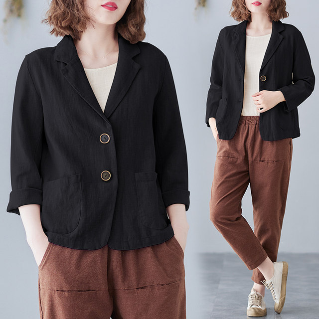 Loose women's casual short linen suit thin jacket