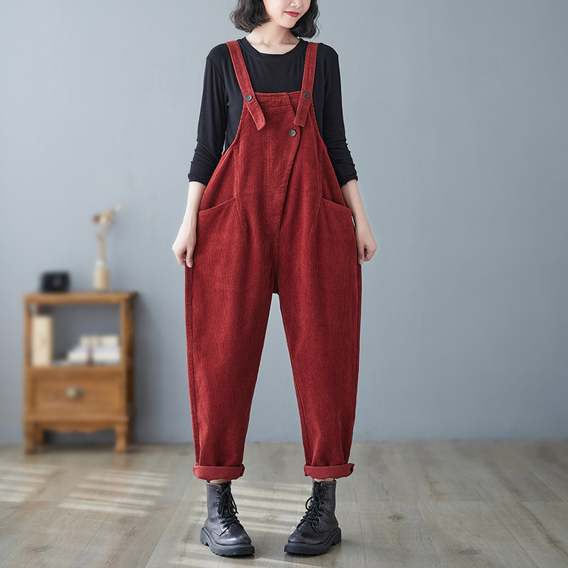 日系复古灯芯绒背带裤女秋冬宽松小个子哈伦吊带裤休闲工装长裤潮,淘宝优惠券,粉丝福利购,淘宝优惠卷