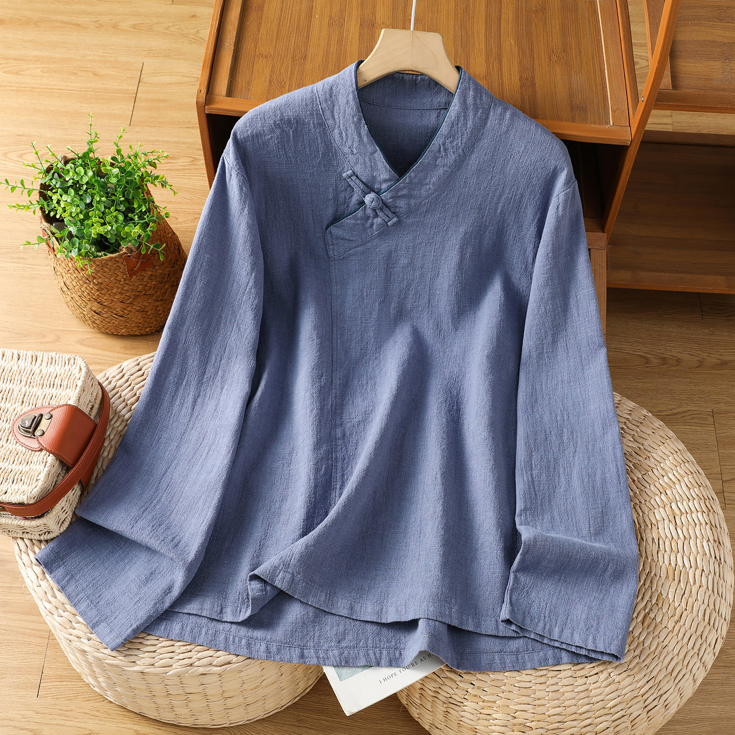 棉麻长袖立领衬衫女春秋复古中国风禅意茶服斜襟盘扣改良上衣,淘宝优惠券,粉丝福利购,淘宝优惠卷