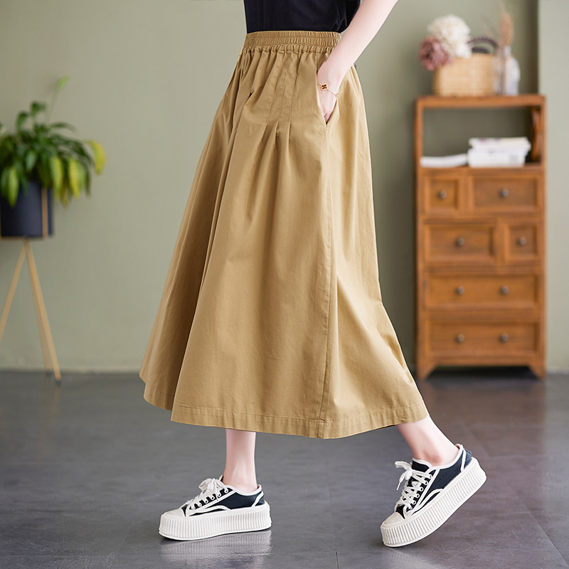 夏季薄款七分阔腿裤女2024年新款大码松紧腰纯色百褶休闲大摆裙裤,淘宝优惠券,粉丝福利购,淘宝优惠卷