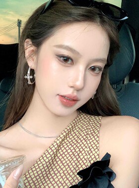 【蜜桃茶】千禧之约 闪锆十字架素圈耳环女辣妹风夸张大圆圈耳圈