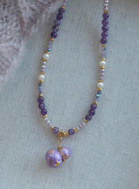 《紫馧》新中式珐琅紫色葫芦珍珠项链小众高级感颈链毛衣链