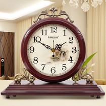 Solid Wood Clock Eurostyle Bifacial Seat Belling-room Belling-room Silent Retro Creative Desktop Pendulum Large desktop sitting clock