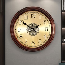 Solid wood light extravagant clock fashion clock hanging clock living room mute quartz clock home European style hanging wall bedroom round hanging table