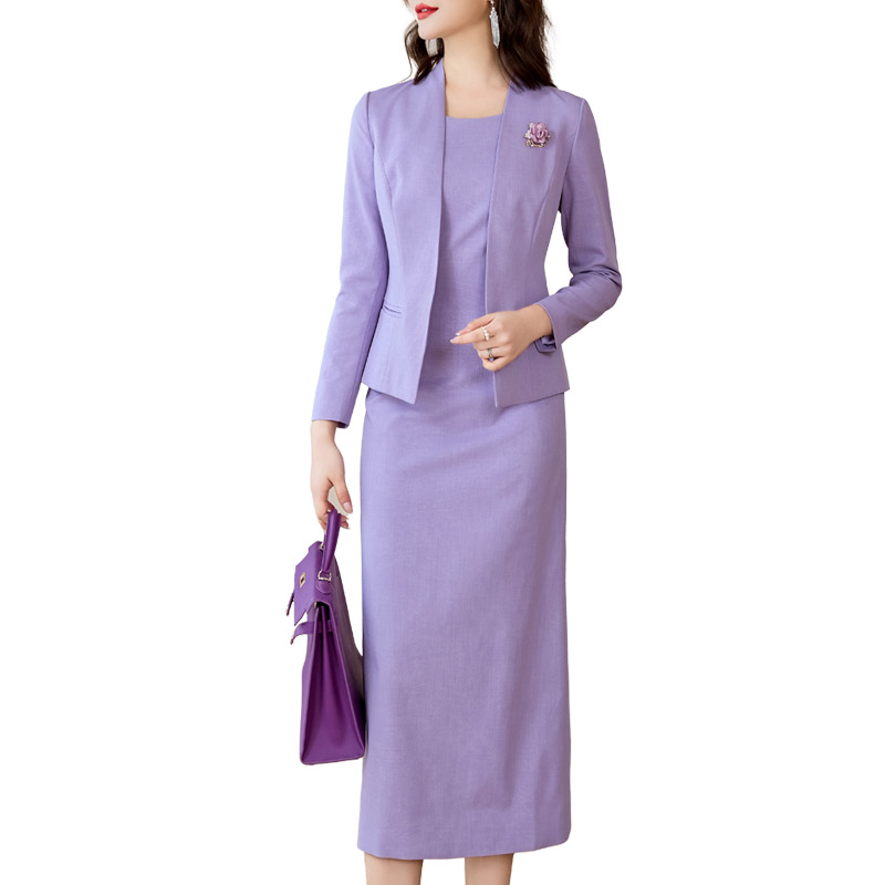 高级感职业套装女秋款2023新款气质优雅紫色西装外套修身裙两件套