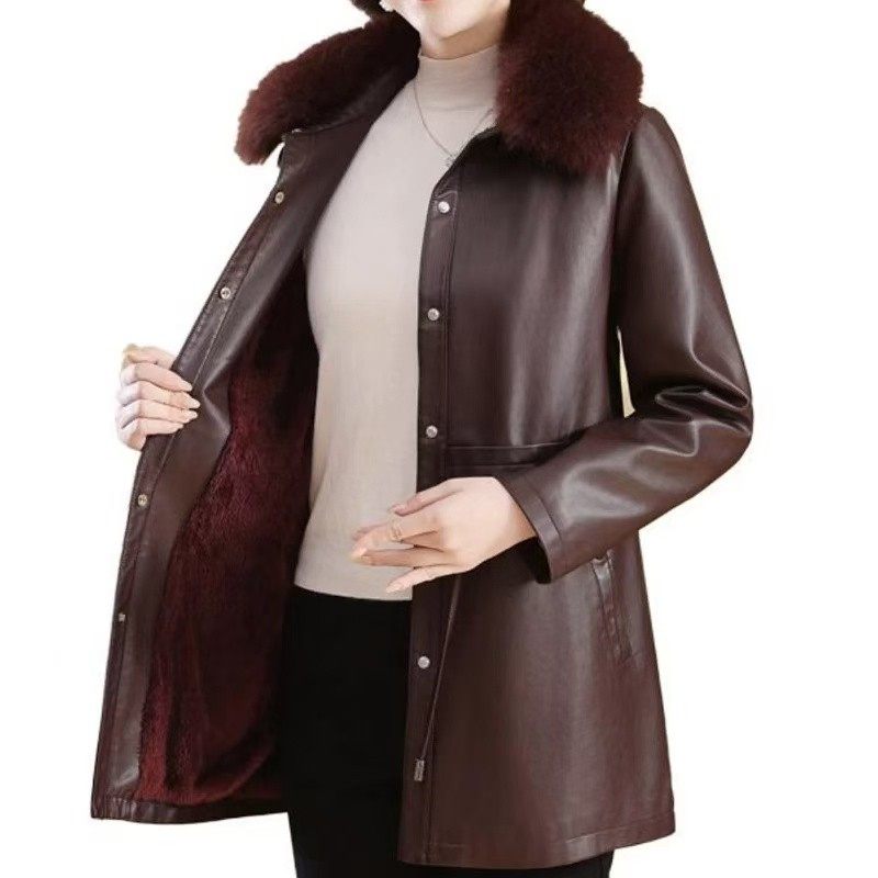 加绒加厚皮衣外套女2025冬季新款中长款秋冬PU皮毛一体皮风衣大衣,淘宝优惠券,粉丝福利购,淘宝优惠卷