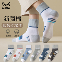 Cat Human Socks Mens Autumn Winter Middle Cylinder Cotton Socks Pure 100% Short-cylinder Bacteriostatic Deodorant sweat Sport Long Sox