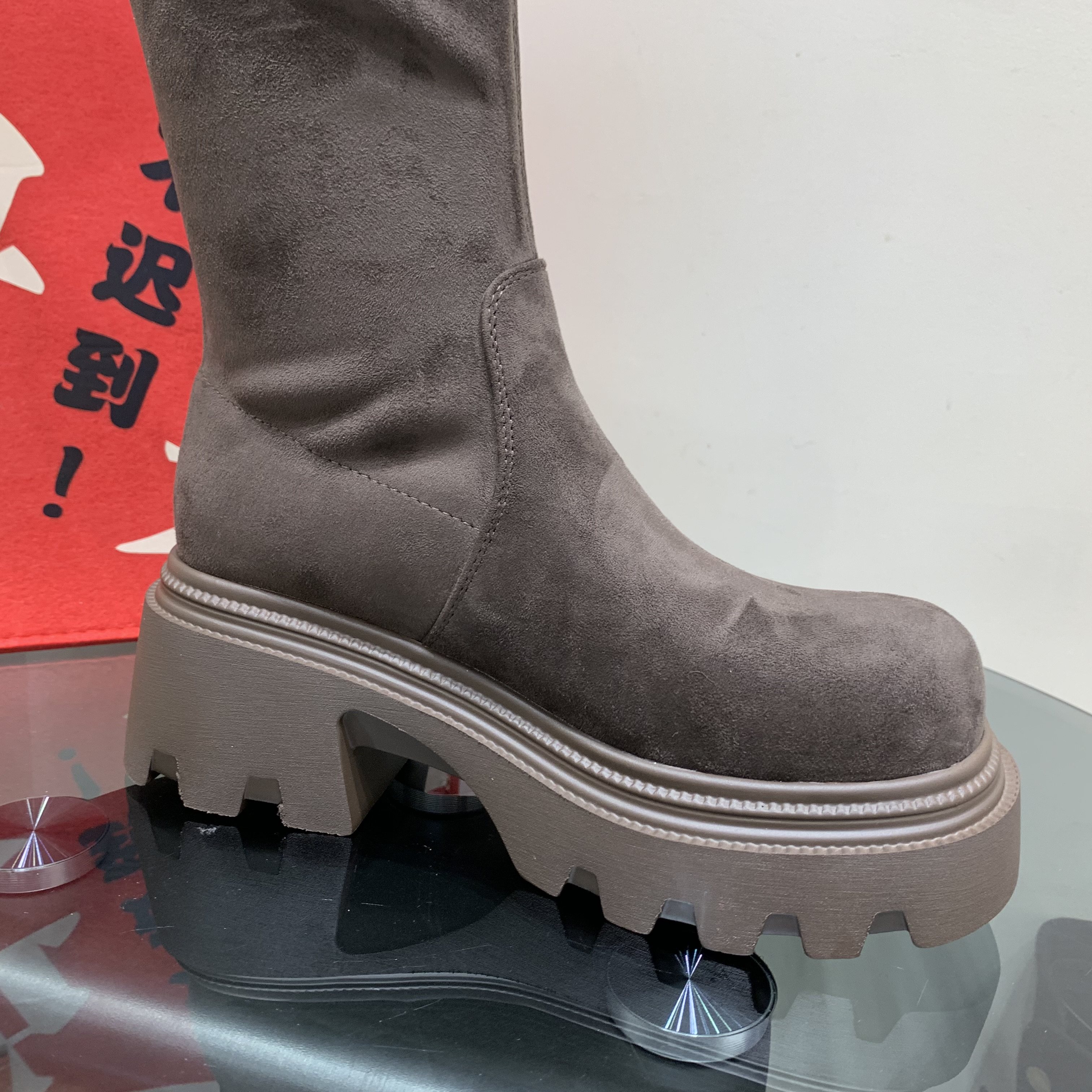 复古绒面骑士靴女2025秋季新款粗跟显瘦皮带扣高筒靴废土风瘦瘦靴,淘宝优惠券,粉丝福利购,淘宝优惠卷