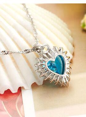 海洋之心纯银项链女 个性锁骨短款吊坠银饰品日韩版表白礼物刻字