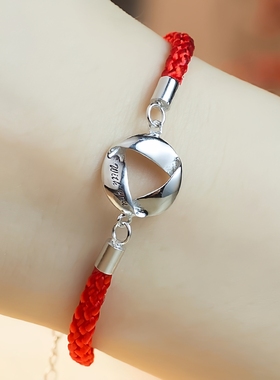 爱情方圆纯银情侣手链一对男女款学生韩版本命年红绳手串礼物刻字