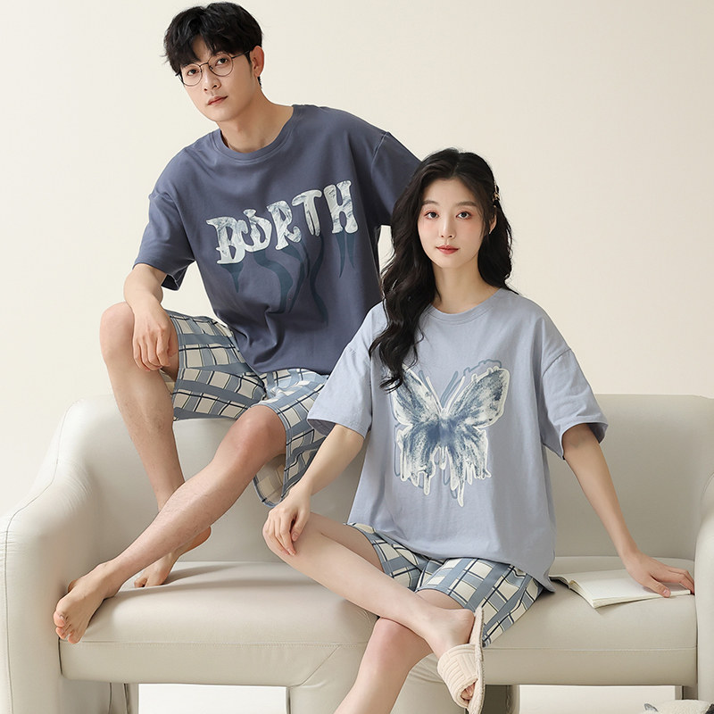 可人儿夏季情侣纯棉睡衣休闲圆领套头运动短袖短裤男女家居服套装,淘宝优惠券,粉丝福利购,淘宝优惠卷