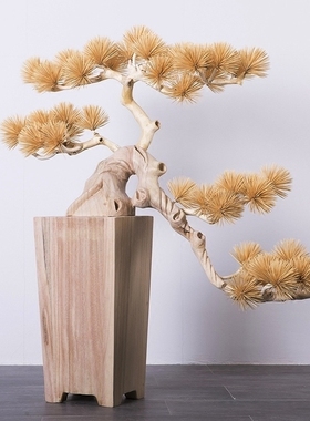 境泉落地摆件新中式风大堂迎客松