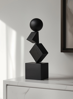 现代抽象几何艺术实木雕塑摆件