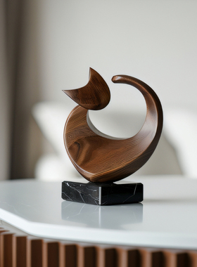 样板房玄关抽象实木雕塑装饰摆件