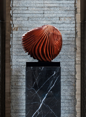 酒店样板间玄关抽象实木装饰摆件