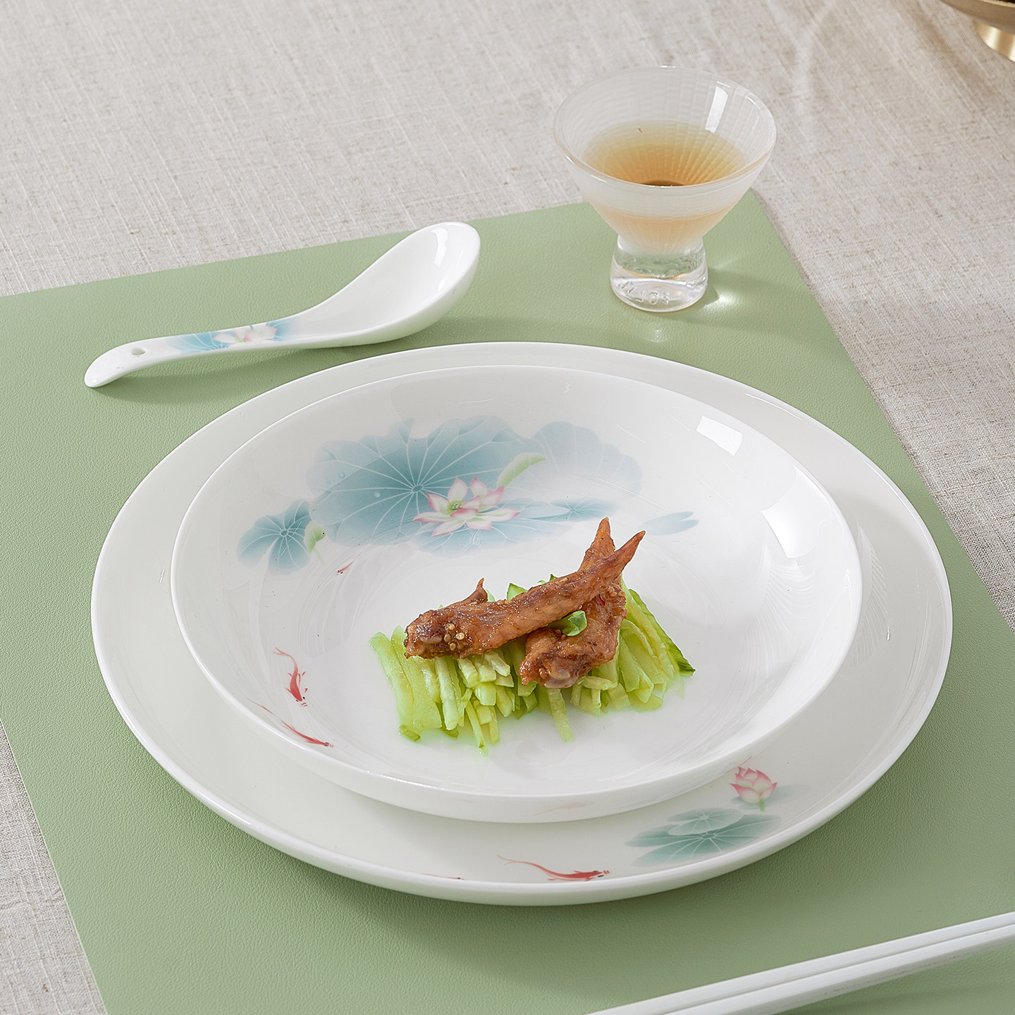 华光国瓷 抗菌骨瓷碗碟餐具套装 新中式6人份送礼礼盒装 春江水暖