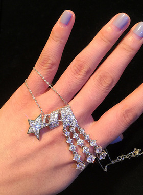 赵丽颖甜蜜的你王鹤润沈瑶同款锆石彗星流星锁骨链流苏项链戒指