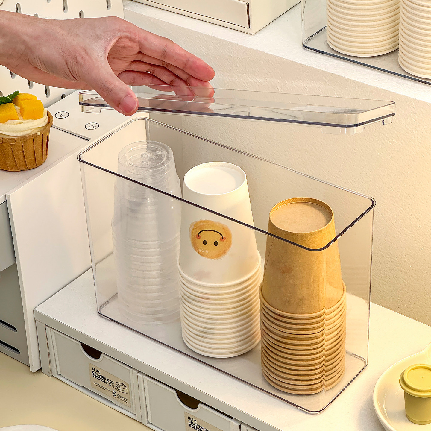 一次性杯子收纳盒桌面茶几纸杯架取杯器防尘茶杯存放盒水杯置物架,淘宝优惠券,粉丝福利购,淘宝优惠卷