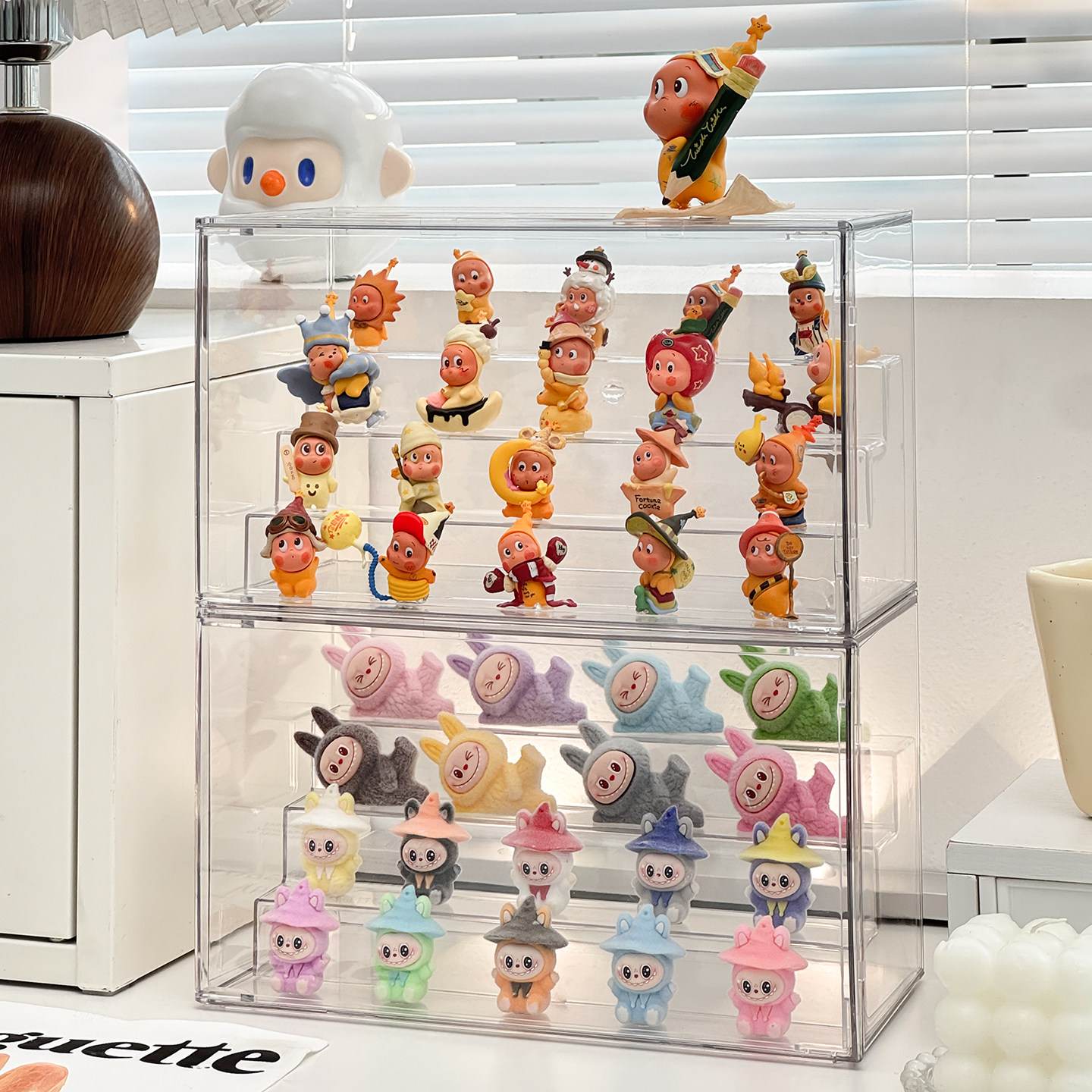 萌粒收纳盒适用泡泡玛特盲盒手办阶梯展示架防尘透明小摆件陈列柜,淘宝优惠券,粉丝福利购,淘宝优惠卷