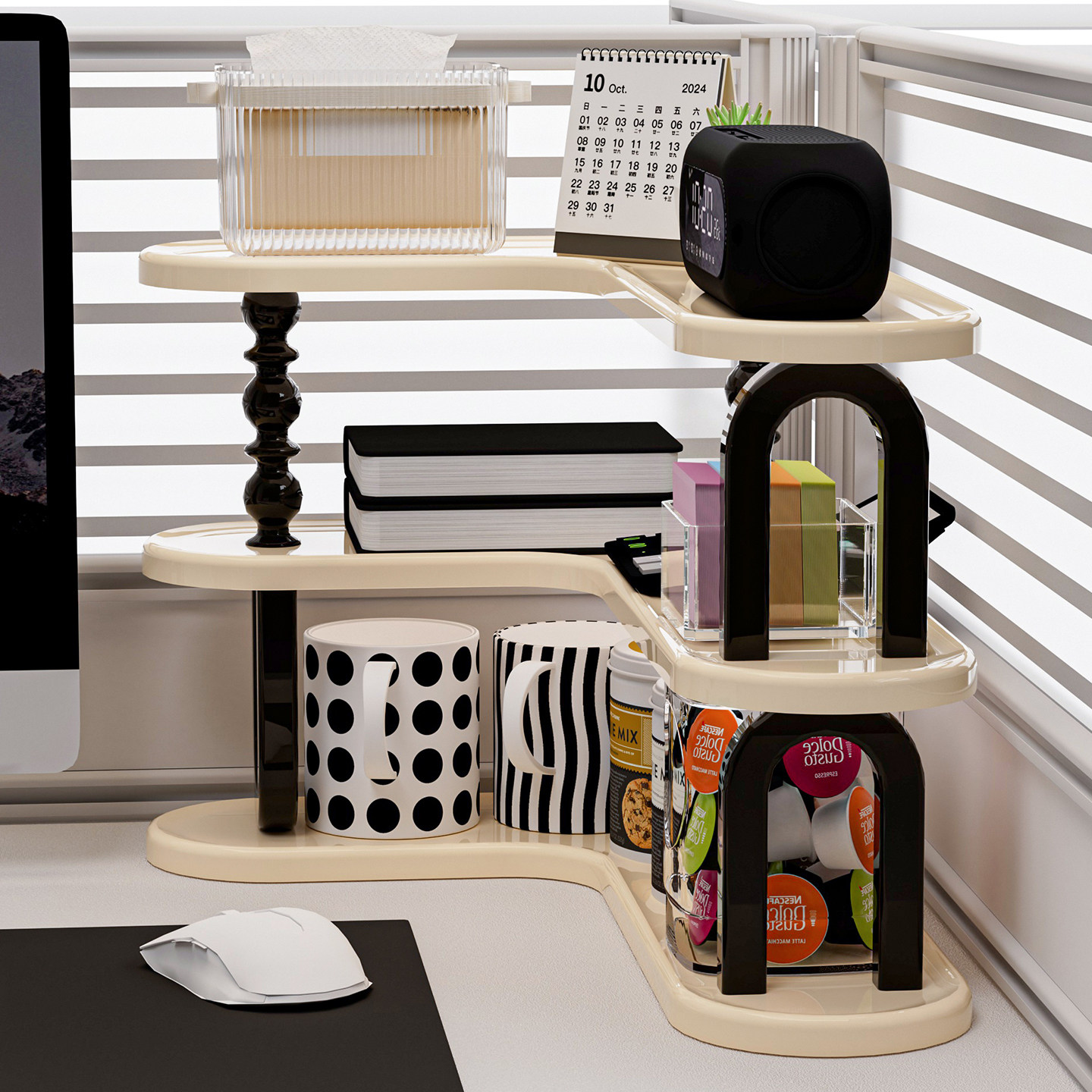 工位收纳神器办公室桌面转角多层置物架桌上咖啡杯子架杂物整理架 - 图1