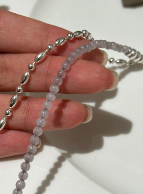 ins董洁同款925银串珠拼接玛瑙项链轻奢高级感锁骨链圆面吊坠颈链