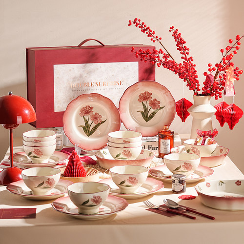 碗碟餐具套装家用陶瓷碗盘结婚新婚礼物订婚礼物新婚餐具盘子 - 图1