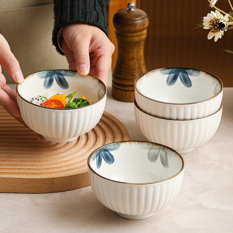 WUXIN墨蓝日式饭碗家用陶瓷碗小碗吃饭碗釉下彩餐具碗碟碗盘套装