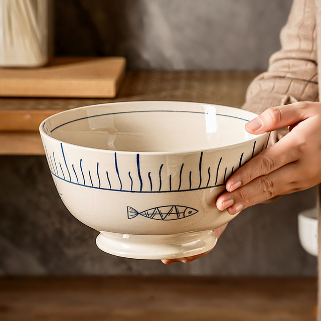 High-end ceramic large capacity instant noodles bowl noodle bowl home 2025 new style hat bowl tableware set ramen soup bowl