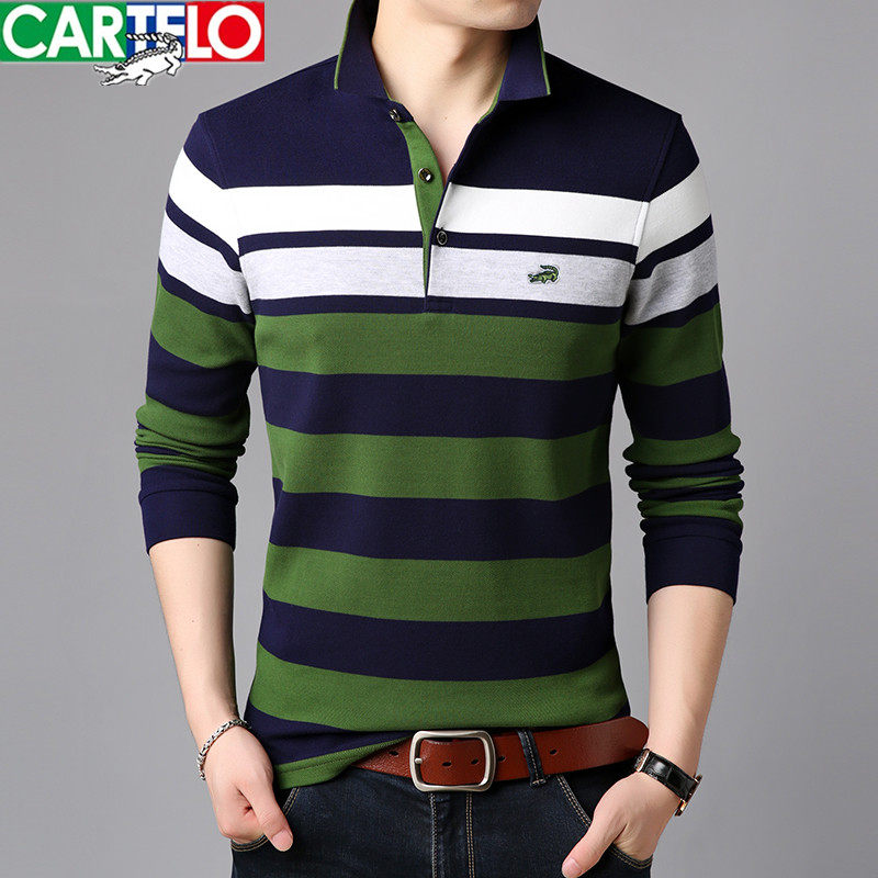 鳄鱼男士长袖中年翻领条纹polo衫 佳朋服饰T恤