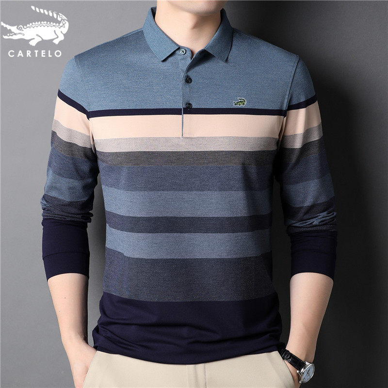 中老年男装爸爸装条纹长袖polo衫 佳朋服饰T恤