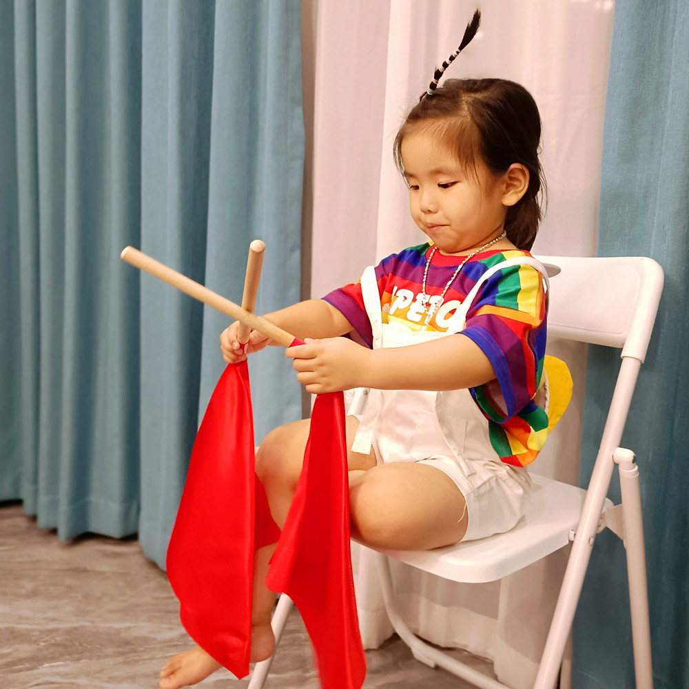 幼儿园早操器械腰鼓槌锤敲棒凳椅子敲打红绸布儿童舞蹈演出道具 - 图0