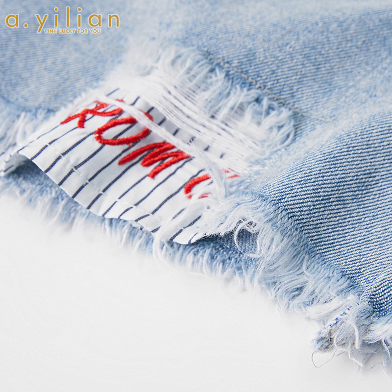 阿依莲2020女时尚百搭显瘦破洞短裤 ayilian休闲裤