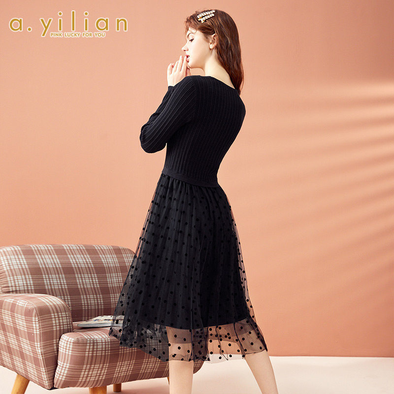 阿依莲2020秋冬季新款小香风连衣裙 ayilian连衣裙
