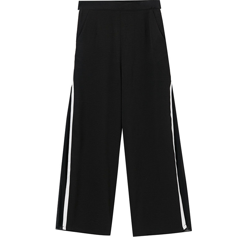 阿依莲2020撞色织带阔腿裤 ayilian休闲裤