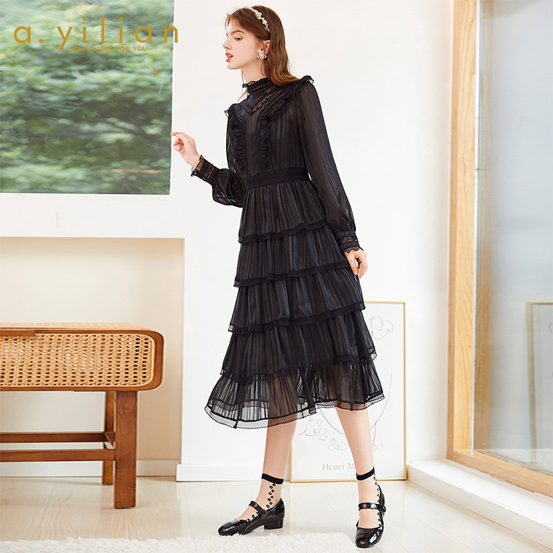 阿依莲2021新款优雅蕾丝女连衣裙 ayilian连衣裙