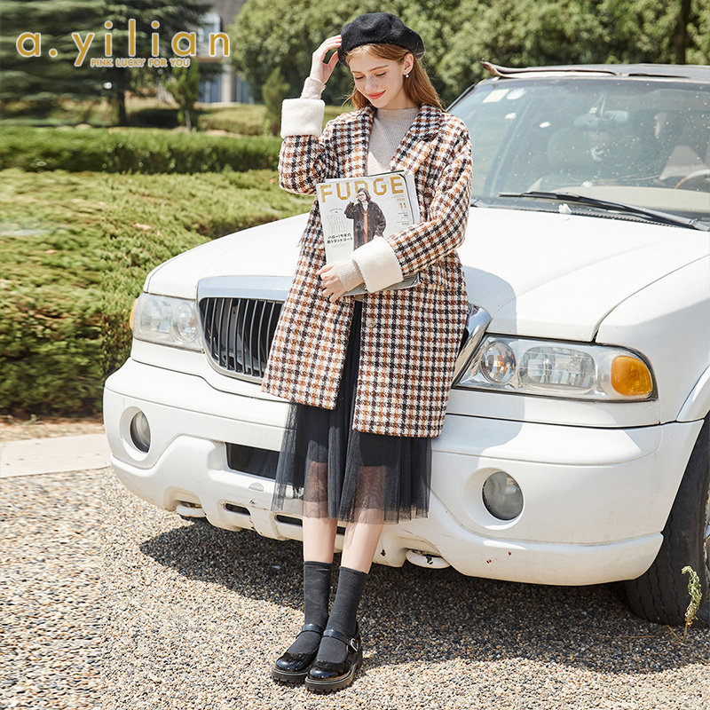 阿依莲2021新款宽松休闲毛呢大衣 ayilian毛呢外套