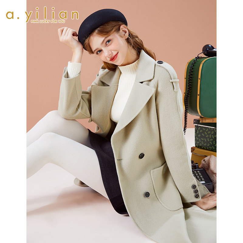 阿依莲2020冬季新品百搭甜美呢大衣 ayilian毛呢外套