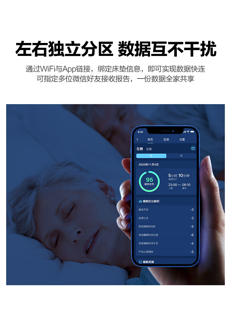 MPE智能床垫 睡眠监测老人舒睡独立弹簧床垫 乳胶偏硬1.8米双人床 - 图2