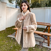 Haugate Broadway Imported Purple Pettitian Goose Down Whole Mink Leather Big Coat Woman Coat Medieval mink fur