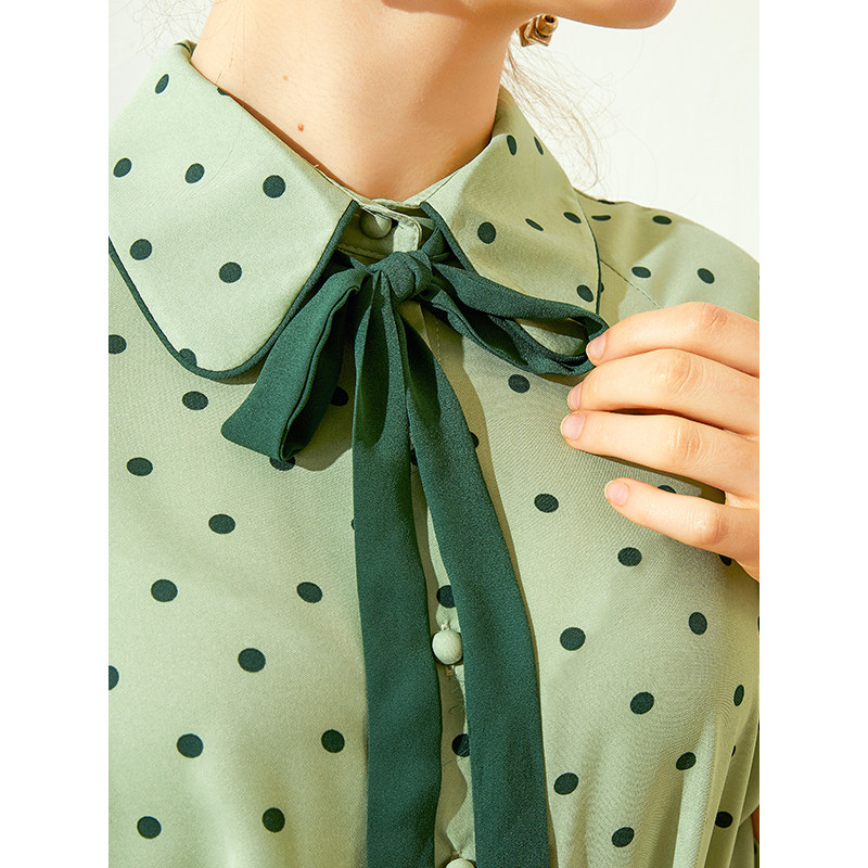 2020春新款欧美洋气百搭波点衬衫 兰洛琳蕾丝衫/雪纺衫