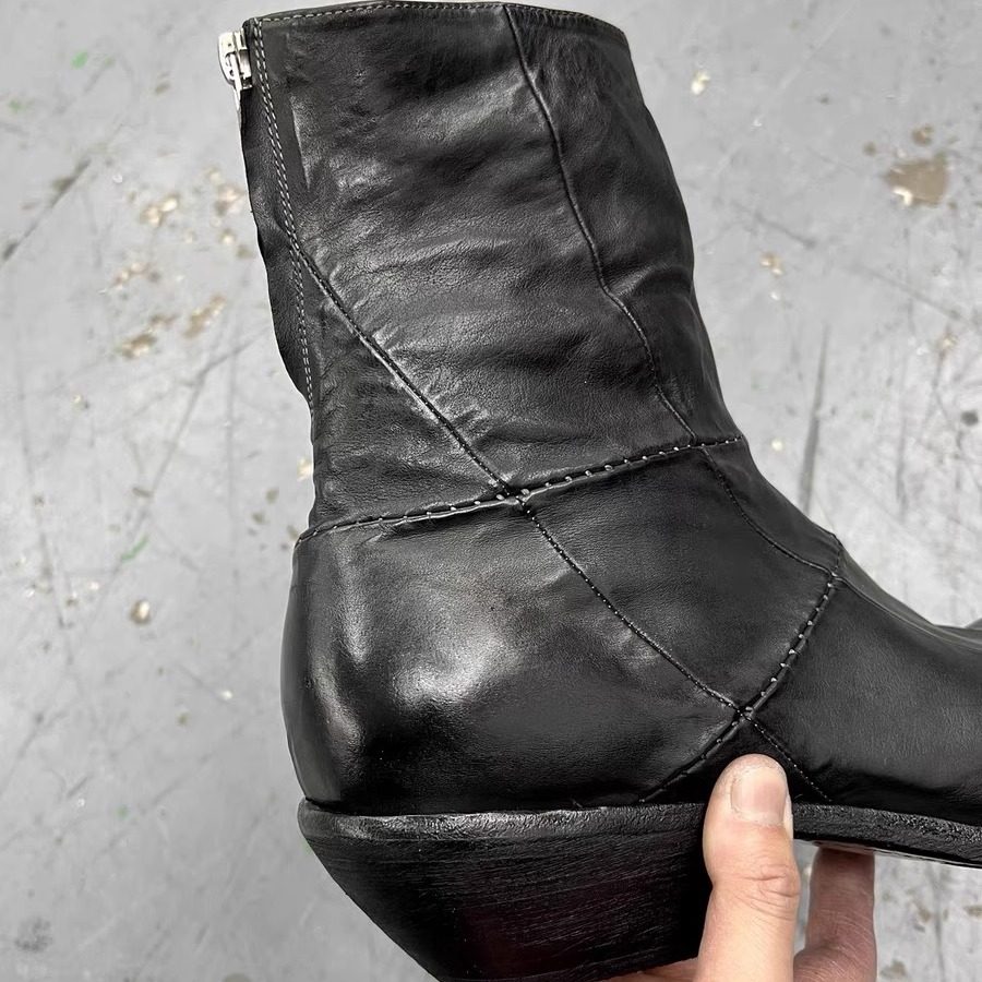 拼接粗跟工装方头复古巫师靴短筒切尔西靴男女暗黑手工增高骑士靴,淘宝优惠券,粉丝福利购,淘宝优惠卷