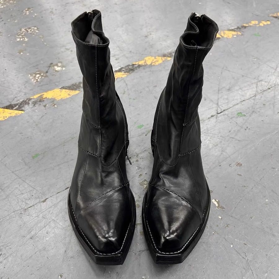 拼接粗跟工装方头复古巫师靴短筒切尔西靴男女暗黑手工增高骑士靴,淘宝优惠券,粉丝福利购,淘宝优惠卷