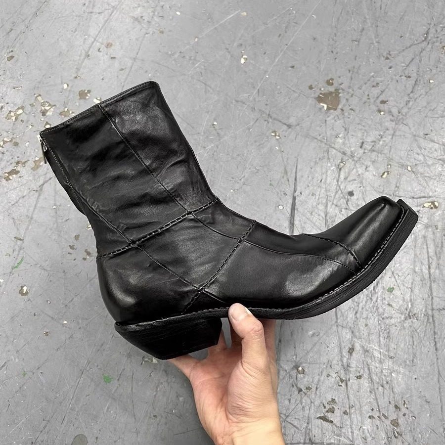 拼接粗跟工装方头复古巫师靴短筒切尔西靴男女暗黑手工增高骑士靴,淘宝优惠券,粉丝福利购,淘宝优惠卷