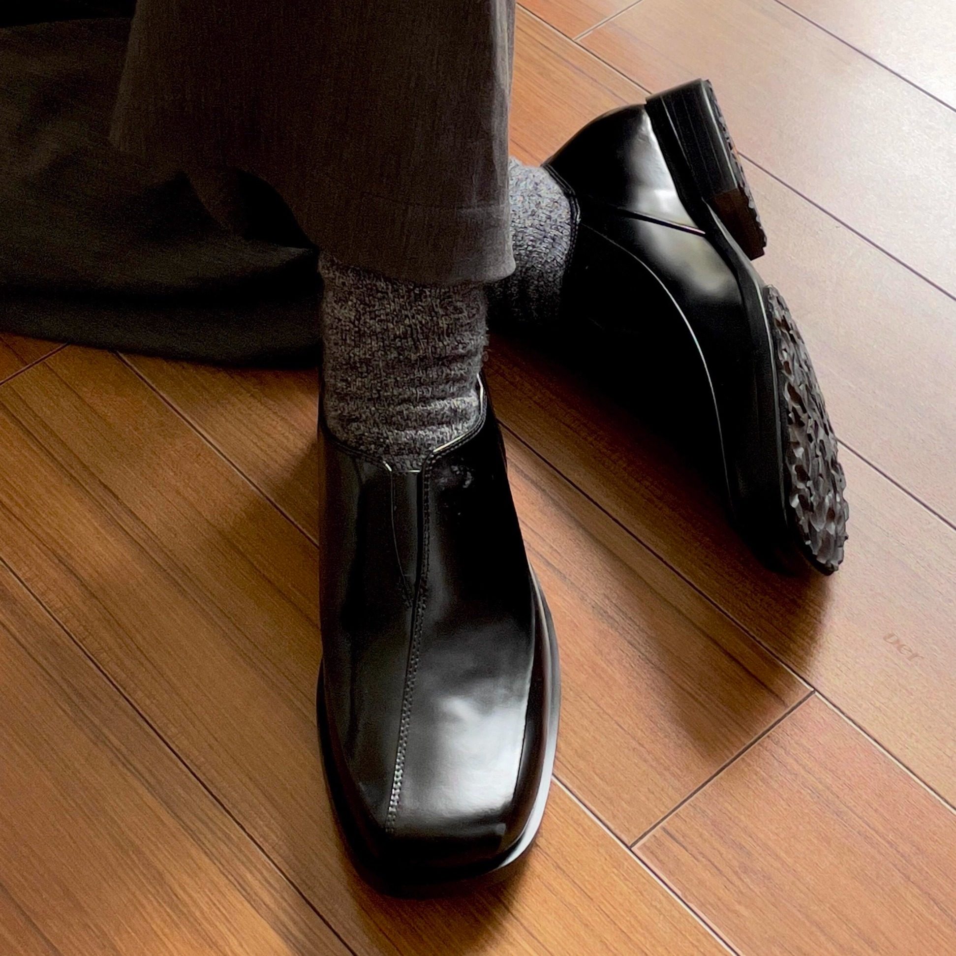 暗黑复古方头缝线休闲皮鞋男女款粗跟德比鞋一脚蹬方头真皮乐福鞋,淘宝优惠券,粉丝福利购,淘宝优惠卷