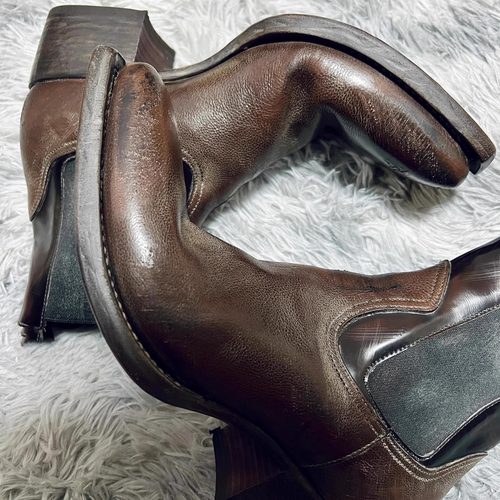 男女翘头切尔西靴复古短筒工装靴子暗黑马丁靴真皮手工尖头巫师靴 - 图3