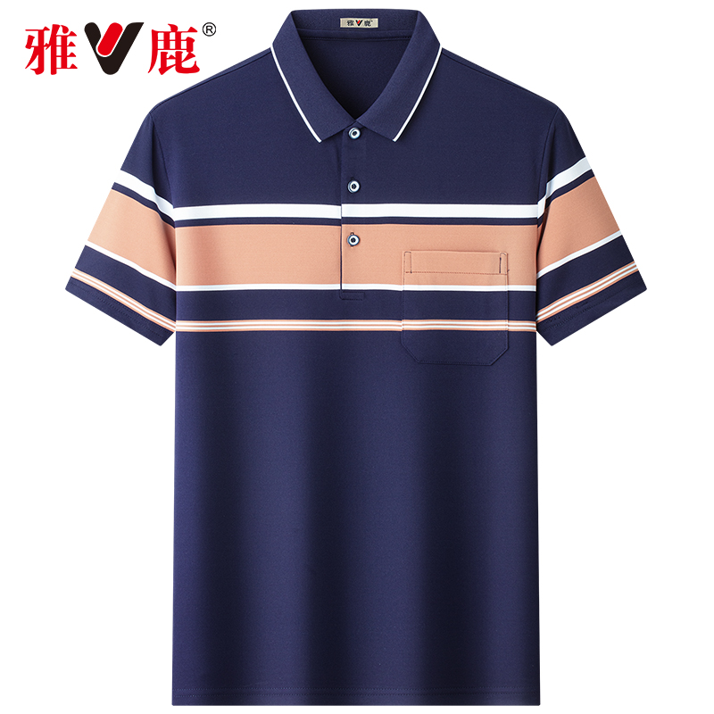 雅鹿短袖t恤休闲男士翻领polo衫中老年男装爸爸夏装上衣服父亲节