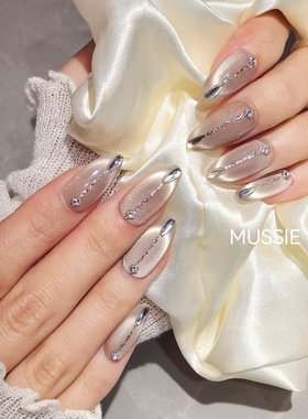 【水光镜月】MUSSIE NAIL法式猫眼闪钻高级感百搭显白长款穿戴甲