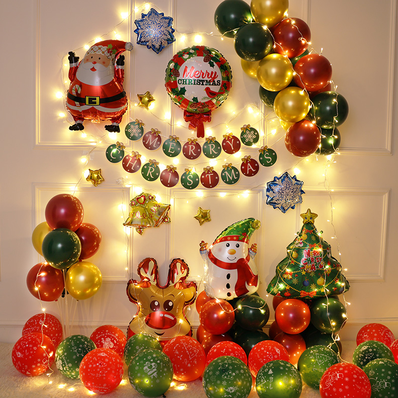 圣诞节气球装饰场景创意浪漫宝石红生日布置立柱桌飘地飘商场店铺